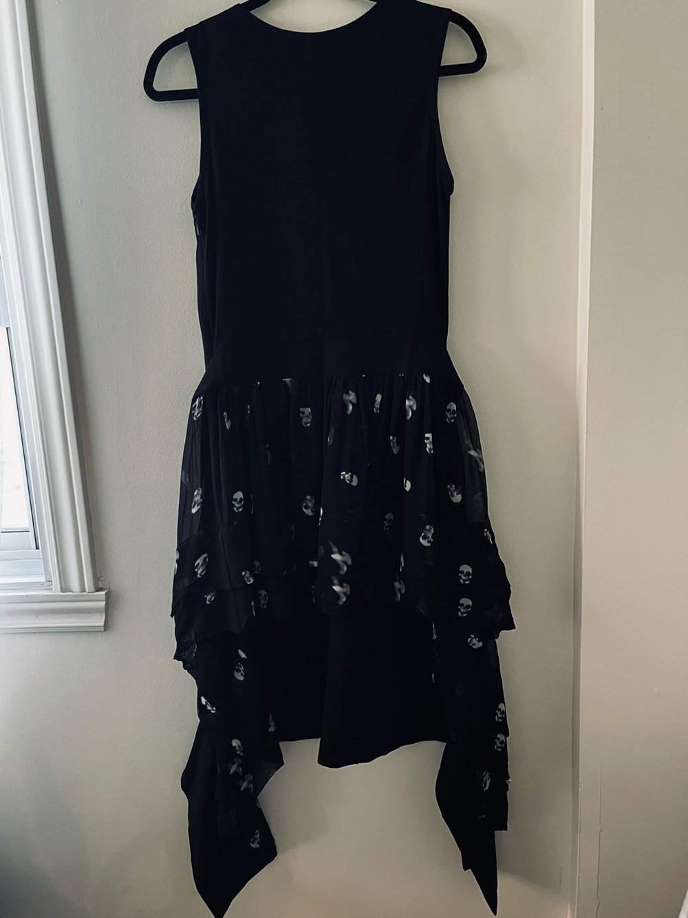 Limi Feu RARE RUNWAY Black Skull & Dove Print High-Low Dress wool cotton silk
